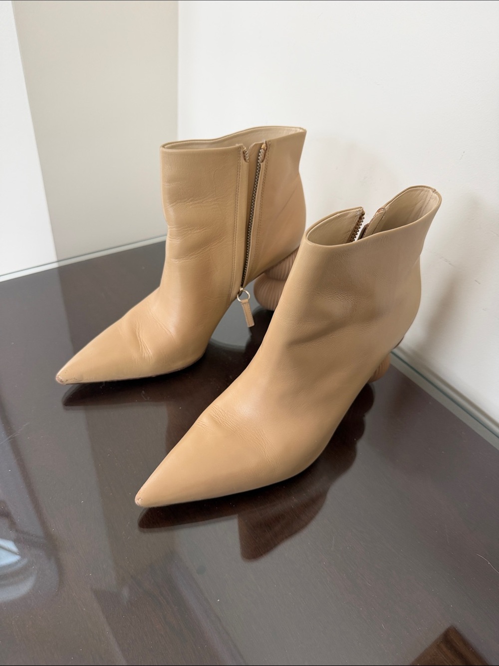 cult gaia Tan Pointed-Toe Leather Ankle Boots